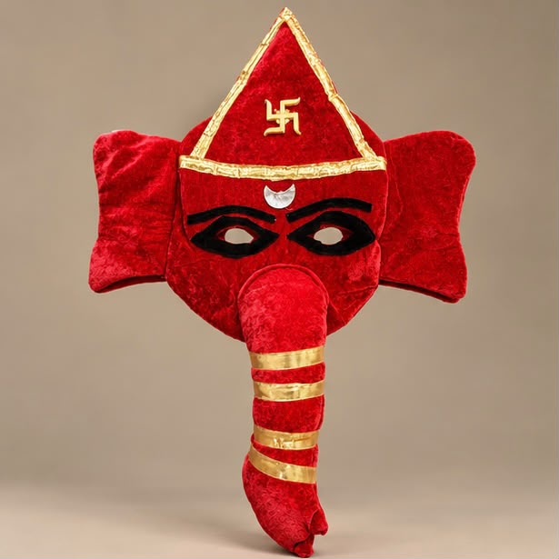 Lord Ganesha Face Mask | Red Velvet Ganpati Costume