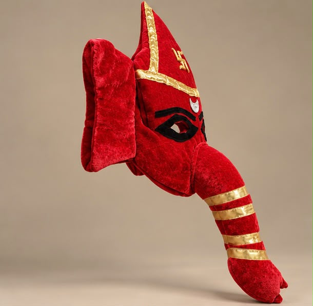 Lord Ganesha Face Mask | Red Velvet Ganpati Costume - Image 3