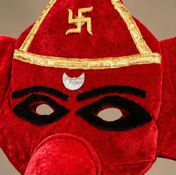 Lord Ganesha Face Mask | Red Velvet Ganpati Costume - Image 4