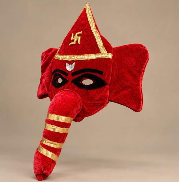 Lord Ganesha Face Mask | Red Velvet Ganpati Costume - Image 2