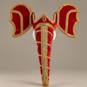 Lord Ganesha Face Mask with Decorative Red Velvet Design & Golden Work