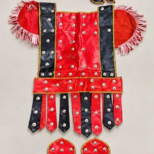 Red & Black Warrior Costume with Studded Armor, Headgear & Accessories