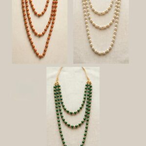 Moti Maala 3-Ladi Haar – Orange, White & Green Pearl Necklace for Rajsi & Mythological Costumes