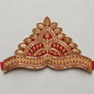Red & Gold Designer Mukut | Embroidered Royal Crown for God, Goddess & Rajsi Costumes