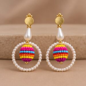 Multicolor Pearl Kundal Earrings for God Goddess & Rajsi Costumes – Pack of 12 Pairs